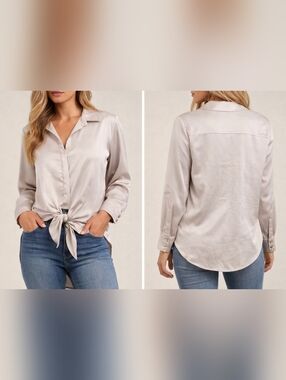 NWT Ariat Tie Front Blouse Women’s L Satin High-Low Western Button Shirt